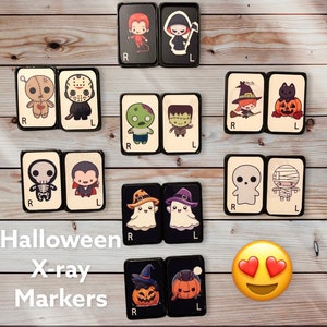 Halloween X-Ray Marker - Scary Horror Xray Markers with Initials - Cute Chibi drawings holiday pumpkin witch ghost xray markers