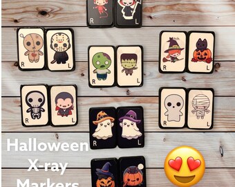 Halloween X-Ray Marker - Scary Horror Xray Markers with Initials - Cute Chibi drawings holiday pumpkin witch ghost xray markers