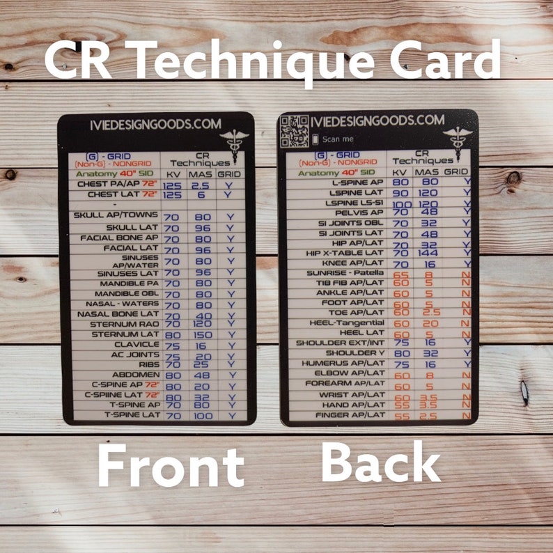 Xray CR & DR Technique Card - Student, Beginner Tech - Etsy