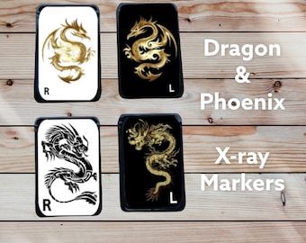 Dragon & Phoenix Xray Markers Custom Made Rad Tech X-Ray with Initials gold and black dragon red fire and blue ice phoenix