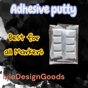 May include: Adhesive putty in a clear package. The text on the image says "Adhesive putty", "Best for all Markers", and "IvieDesignGoods". The putty is white and comes in small, square pieces.
