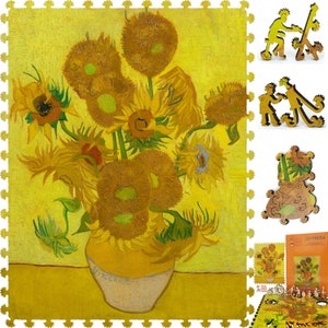 Holzpuzzle für Erwachsene mit einzigartig geformten Teilen - made in USA by FoxSmartBox - 170 Teile - Sonnenblumen (4te Version)