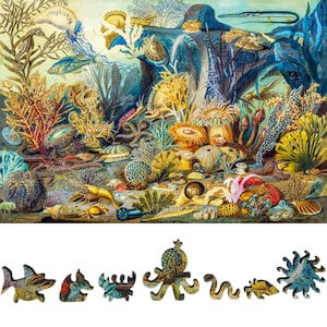 Wooden Jigsaw Puzzles for Adults - Uniquely Shaped Pieces - made in the USA by FoxSmartBox - 212 Pieces - Ocean Life