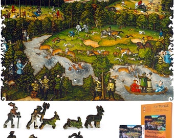 Wooden Jigsaw Puzzle for Adults - Uniquely Shaped Pieces - made in the USA by FoxSmartBox - 485 Pieces - Hunting near Hartenfels Castle