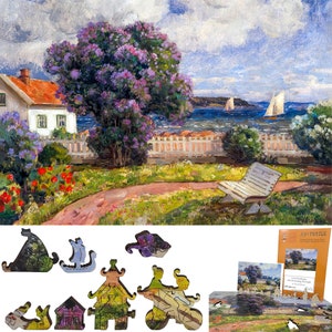 Wooden Jigsaw Puzzles for Adults - Uniquely Shaped Pieces - made in the USA by FoxSmartBox - 434 Pieces - Coast Landscape