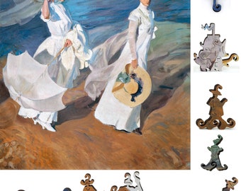 Wooden Jigsaw Puzzles for Adults - Uniquely Shaped Pieces - made in the USA by FoxSmartBox - 190 Pieces - Strolling along the Seashore
