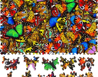 Wooden Jigsaw Puzzles for Adults with Uniquely Shaped Pieces - made in USA by FoxSmartBox - 216 Pieces - Challenge. Butterflies