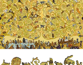 Wooden Jigsaw Puzzles for Adults - Uniquely Shaped Pieces - made in the USA by FoxSmartBox - 460 Pieces - Cats Wedding