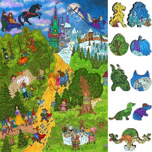 Wooden Jigsaw Puzzles for Adults - Uniquely Shaped Pieces - made in the USA by FoxSmartBox - 500 Pieces - Fairy Tale Trail