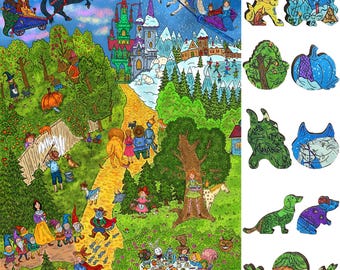 Wooden Jigsaw Puzzles for Adults - Uniquely Shaped Pieces - made in the USA by FoxSmartBox - 500 Pieces - Fairy Tale Trail