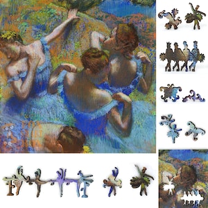 Wooden Jigsaw Puzzles for Adults with Uniquely Shaped Pieces - made in USA by FoxSmartBox - 200 Pieces - Blue Dancers