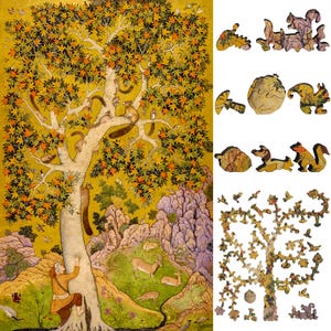 Wooden Jigsaw Puzzles for Adults - Uniquely Shaped Pieces - made in the USA by FoxSmartBox - 363 Pieces - Squirrels