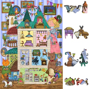 Wooden Jigsaw Puzzles for Adults - Uniquely Shaped Pieces - made in the USA by FoxSmartBox - 440 Pieces - Amusing House