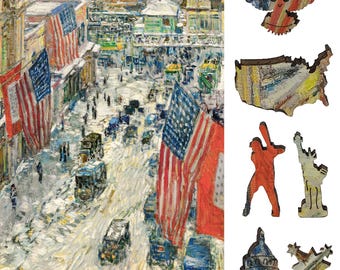 Wooden Jigsaw Puzzles for Adults - Uniquely Shaped Pieces - made in the USA by FoxSmartBox - 215 Pieces - Flags on 57th Street, Winter