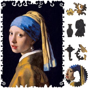 Wooden Jigsaw Puzzles for Adults - Uniquely Shaped Pieces - made in the USA by FoxSmartBox - 220 Pieces - Girl with a Pearl Earring