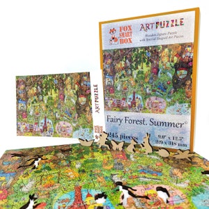 Wooden Jigsaw Puzzles for Adults with Uniquely Shaped Pieces - made in USA by FoxSmartBox - 245 Pieces - Fairy Forest. Summer image 7