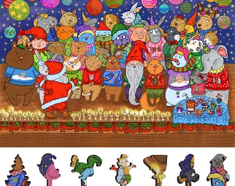 Wooden Jigsaw Puzzles for Adults - Uniquely Shaped Pieces - made in the USA by FoxSmartBox - 205 Pieces - The Christmas Choir