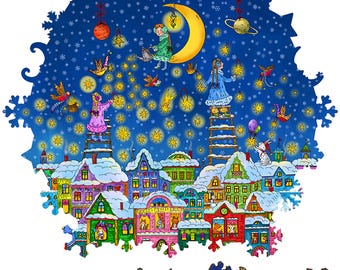 Wooden Jigsaw Puzzles for Adults with Uniquely Shaped Pieces - made in USA by FoxSmartBox - 140 Pieces - The Starfall