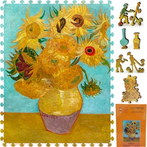 Holzpuzzle für Erwachsene mit einzigartig geformten Teilen - made in USA by FoxSmartBox - 170 Teile - Sonnenblumen (3.Version)