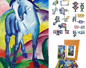Wooden Jigsaw Puzzles for Adults made in the USA by FoxSmartBox - Geometric - 300 Pieces - Blue Horse