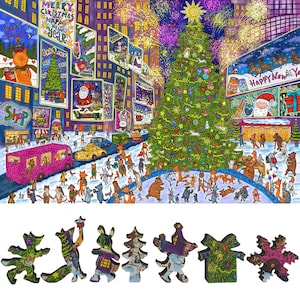 Holzpuzzle für Erwachsene - Einzigartig geformte Teile - hergestellt in den USA von FoxSmartBox - 220 Teile - New York Holiday Lights