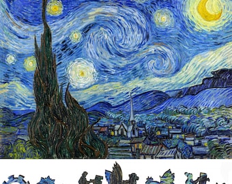 Wooden Jigsaw Puzzles for Adults - Uniquely Shaped Pieces - Made in the USA by FoxSmartBox - 360 Pieces - The Starry Night