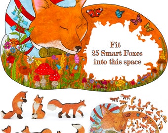 Wooden Puzzle for Adults - made in the USA by FoxSmartBox - Smart Puzzle with Smart Pieces - 145 Puzzle Pieces + 25 Smart Pieces - Smart Fox
