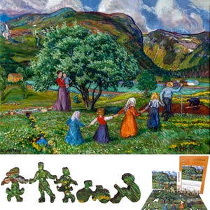 Wooden Jigsaw Puzzle for Adults - Uniquely Shaped Pieces - made in the USA by FoxSmartBox - 225 Pieces - Summer and Playing Children