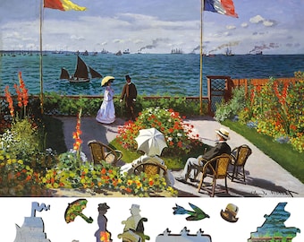 Bundle Wooden Puzzles by FoxSmartBox - 395 Pieces - The Garden at Sainte-Adresse and 210 Pieces - The Scream