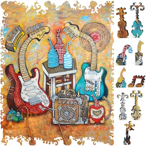 Wooden Jigsaw Puzzles for Adults - Uniquely Shaped Pieces - made in the USA by FoxSmartBox - 212 Pieces - Yellow Bottle Blues