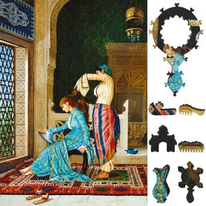 Wooden Jigsaw Puzzles for Adults - Uniquely Shaped Pieces - made in the USA by FoxSmartBox - 230 Pieces - Woman Having Her Hair Combed