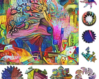 Wooden Jigsaw Puzzles for Adults with Uniquely Shaped Pieces - made in USA by FoxSmartBox - 240 Pieces - Colorful Wildlife. Hedgehog