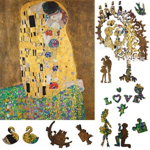 Wooden Jigsaw Puzzles for Adults with Uniquely Shaped Pieces - made in USA by FoxSmartBox - 311 Pieces - The Kiss