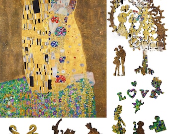 Wooden Jigsaw Puzzles for Adults with Uniquely Shaped Pieces - made in USA by FoxSmartBox - 311 Pieces - The Kiss