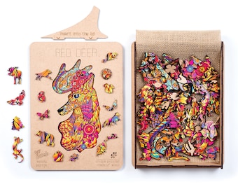 Rompecabezas de madera de fama mundial para adultos y niños con detalles extravagantes: 130 piezas: "Red Deer" M