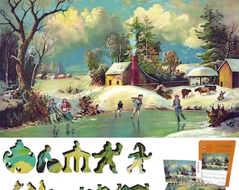 Wooden Jigsaw Puzzles for Adults - Uniquely Shaped Pieces - made in the USA by FoxSmartBox - 212 Pieces - American Winter Life