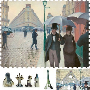 Wooden Jigsaw Puzzles for Adults with Uniquely Shaped Pieces - made in USA by FoxSmartBox - 295 Pieces - Paris Street; Rainy Day