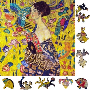 Wooden Jigsaw Puzzles for Adults - Uniquely Shaped Pieces - made in the USA by FoxSmartBox - 240 Pieces - Lady with Fan