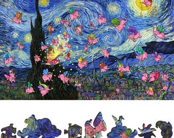 Wooden Jigsaw Puzzles for Adults - Uniquely Shaped Pieces - Made in the USA by FoxSmartBox - 400 Pieces - The Summer Night