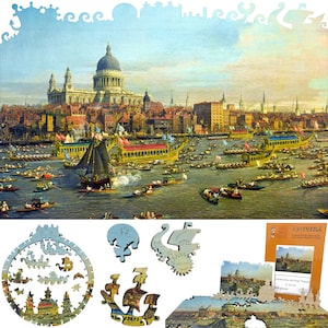 Wooden Jigsaw Puzzles for Adults - Uniquely Shaped Pieces - made in the USA by FoxSmartBox - 370 Pieces - London from the River Thames