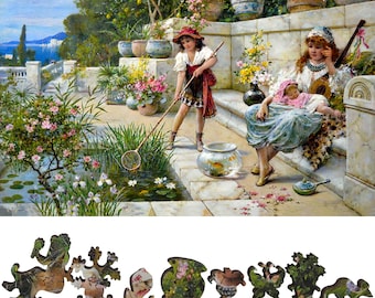 Wooden Jigsaw Puzzles for Adults - Uniquely Shaped Pieces - Made in the USA by FoxSmartBox - 320 Pieces - By the Fish Pond