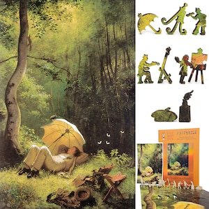 Wooden Jigsaw Puzzles for Adults - Uniquely Shaped Pieces - made in the USA by FoxSmartBox - 350 Pieces - The Painter in A Forest