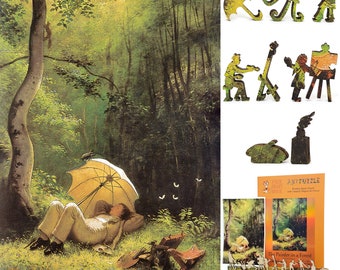 Wooden Jigsaw Puzzles for Adults - Uniquely Shaped Pieces - made in the USA by FoxSmartBox - 350 Pieces - The Painter in A Forest