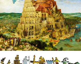 Wooden Jigsaw Puzzles for Adults - Uniquely Shaped Pieces - made in the USA by FoxSmartBox - 420 Pieces - The Tower of Babel