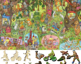 Wooden Jigsaw Puzzles for Adults with Uniquely Shaped Pieces - made in USA by FoxSmartBox - 505 Pieces - Fairy Forest. Summer