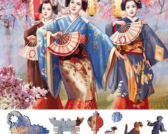 Wooden Jigsaw Puzzles for Adults with Uniquely Shaped Pieces - made in USA by FoxSmartBox - 220 Pieces - Sakura Blossom Festival
