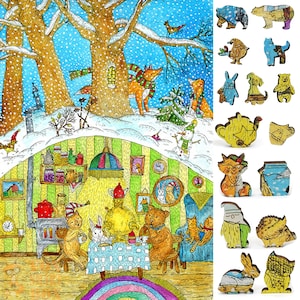 Puzzles aus Holz für Erwachsene mit einzigartig geformten Teilen - made in USA von FoxSmartBox - 385 Teile - Besuch Der Bär