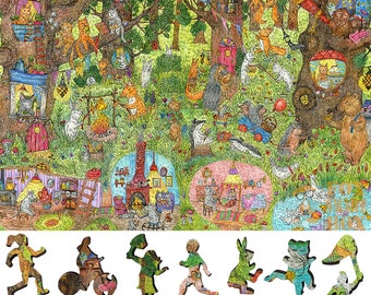 Wooden Jigsaw Puzzles for Adults with Uniquely Shaped Pieces - made in USA by FoxSmartBox - 245 Pieces - Fairy Forest. Summer