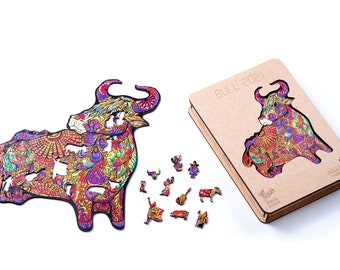 World Famous Wooden Jigsaw Puzzles for Adults and Kids Whimsy Details - 245 pieces - "Bull" XL