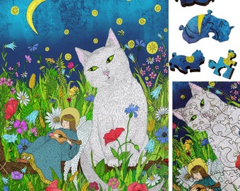 Wooden Jigsaw Puzzles for Adults with Uniquely Shaped Pieces - made in USA by FoxSmartBox - 200 Pieces - Silent Night